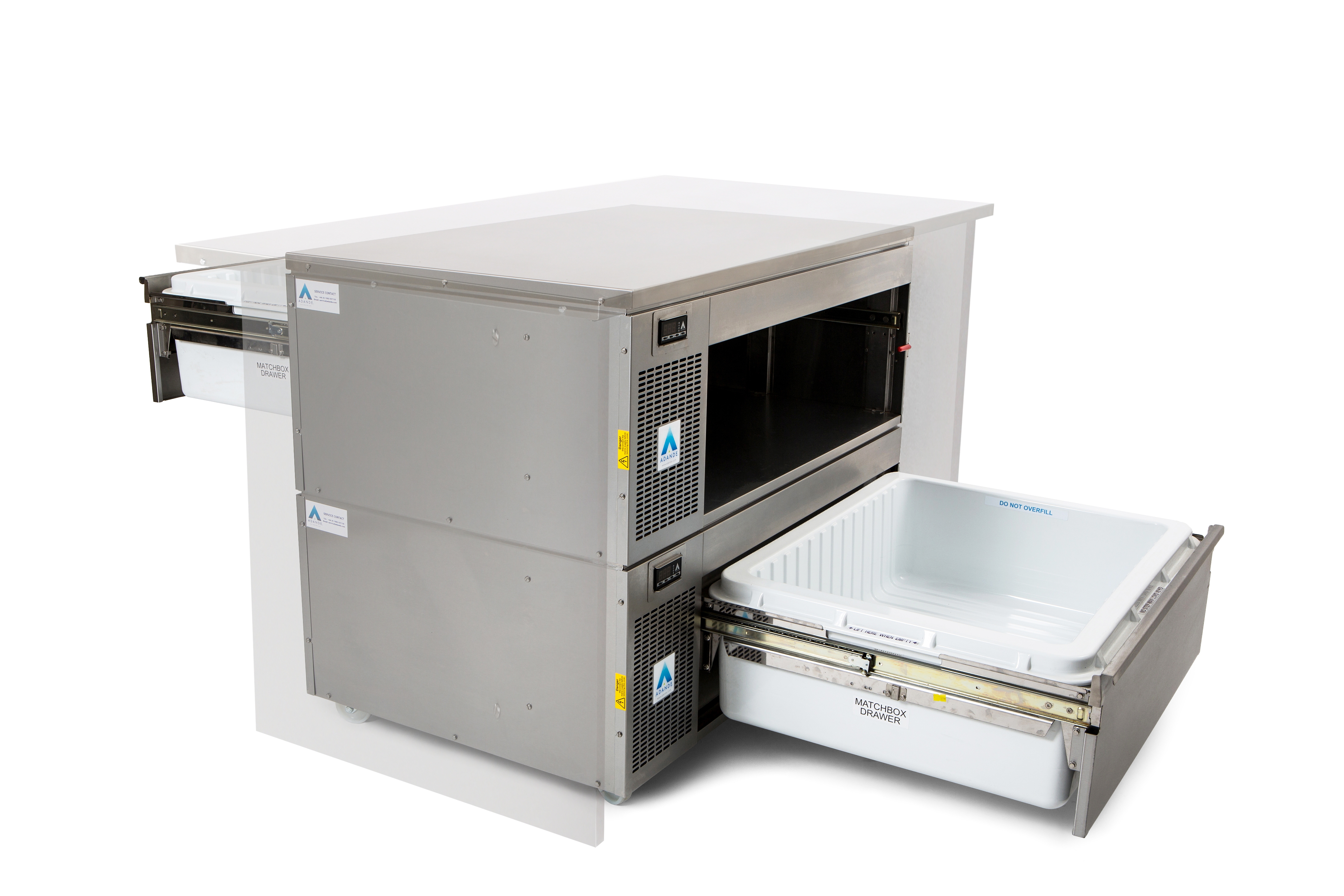 An image of Adande VCM2 Matchbox Pass Through Unit With Solid Worktop-Rollers and Feet
