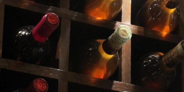 wine bottles in storage rack