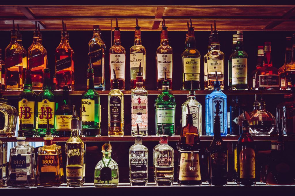 bottles behind a bar