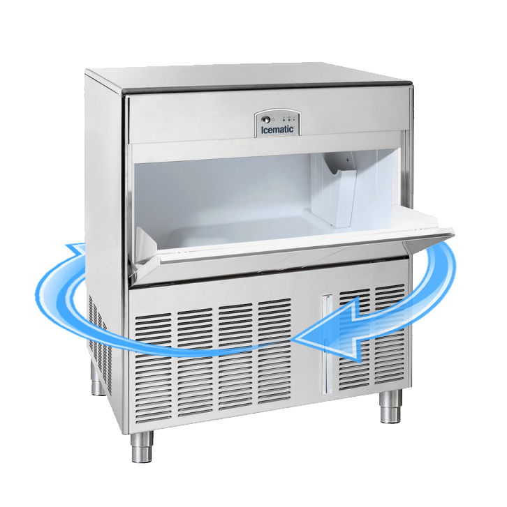 Icematic ice machine with arrows showing air flow