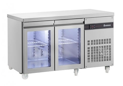 2 door prep counter with glass doors