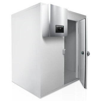 freezer room with integrated refrigeration system on wall