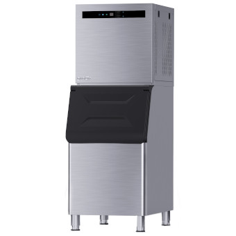 modular ice maker with black flap covering ice bin