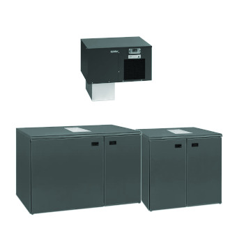 modular keg cooler motor block with two size keg cabinets