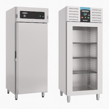 upright glass door fridge and solid door fridge