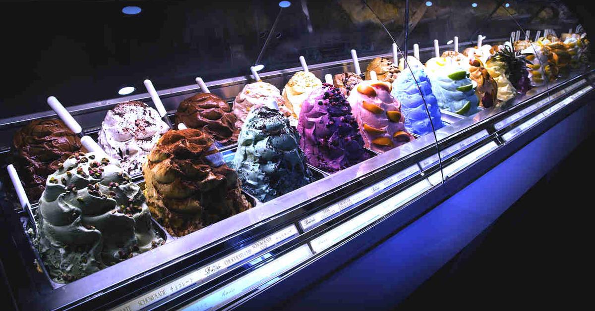 display counter of different colour ice creams