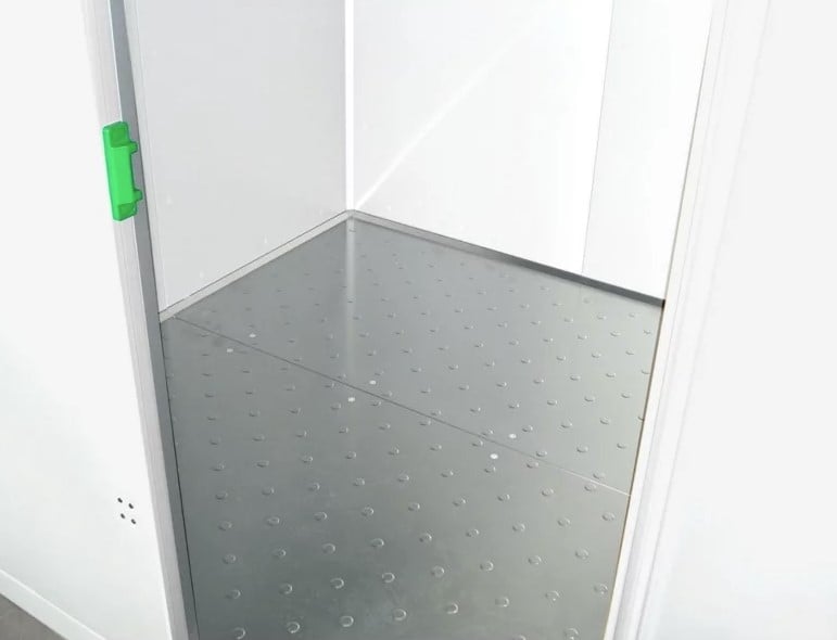close up of stainless steel floor in a cold room 