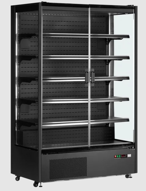black multideck fridge with doors