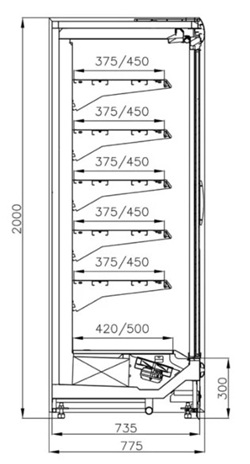 side view drawing of remote multideck fridge