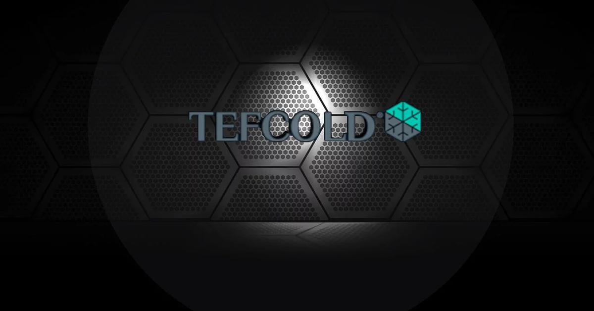 Tefcold logo in a spotlight on hexagon background
