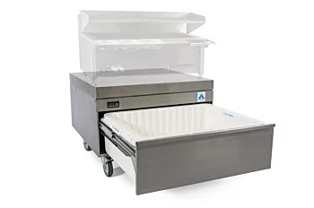 fridge/freezer drawer with drawer open and shadow of cooking equipment placed on top of drawer counter