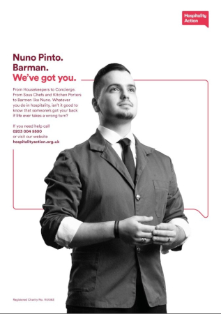 image of barman and text about who hospitality action helps