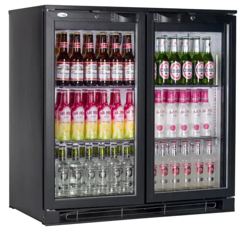 double door bottle cooler with bottles