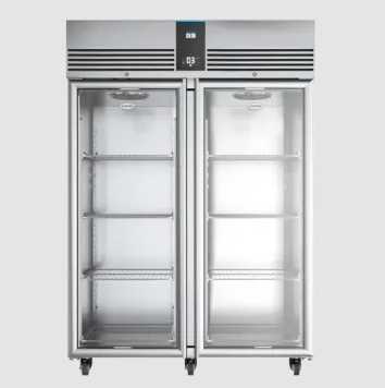 stainless steel double glass door fridge with shelves