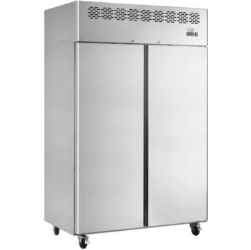 stainless steel double door catering storage fridge on castors