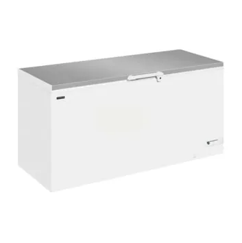 white chest freezer with stainless steel lid