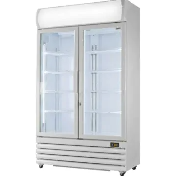 empty double glass door fridge with light canopy at top