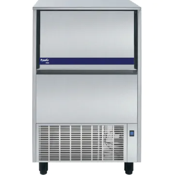 stainless steel ice machine with drop down hatch at top