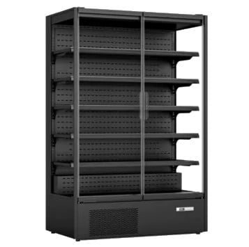 empty black multideck with two glass doors and glass side panels