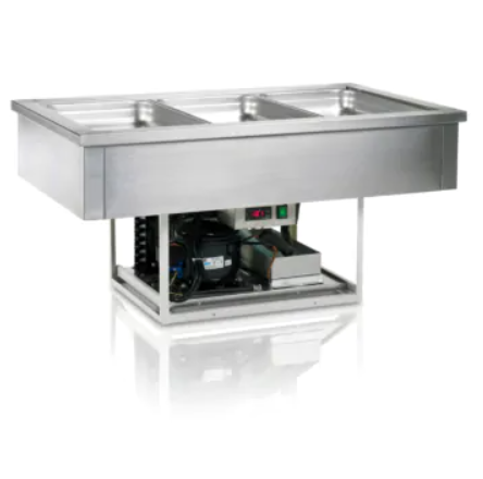 stainless steel refrigerated well with uncovered refrigeration system underneath